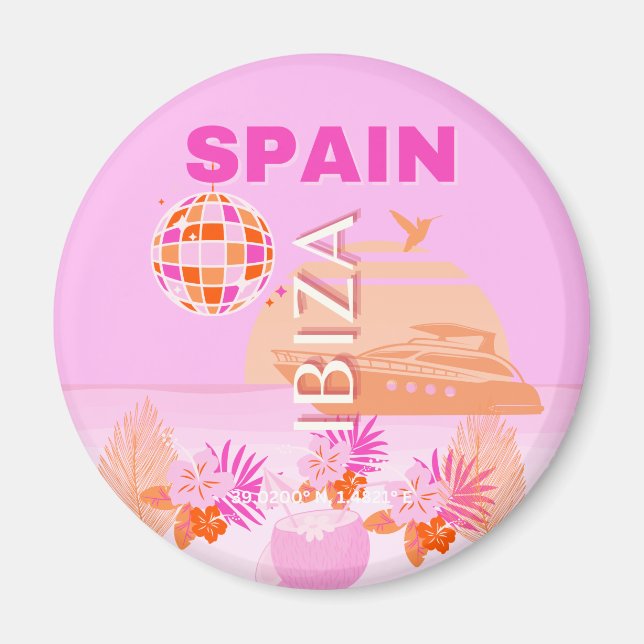 Imán Ibiza, España, Viajes, Arte Preppy, Rosa, Preppy (Frente)