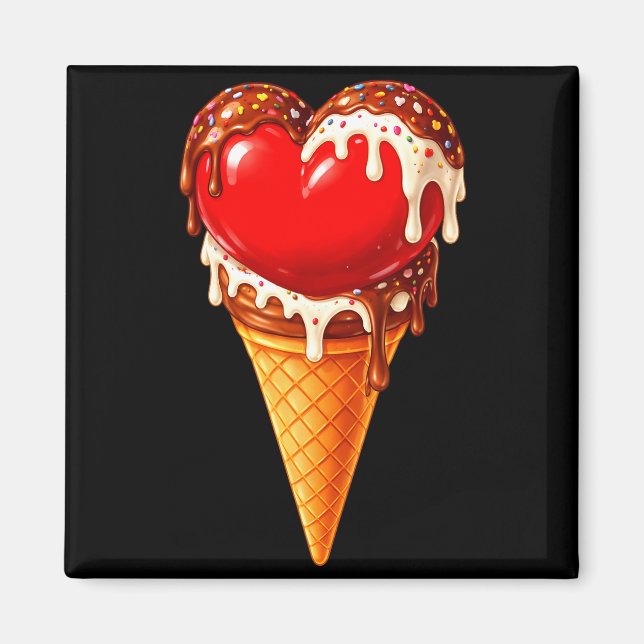 Imán Ice Cream Heart Funny Drip Valentines Day Boys Gir (Frente)