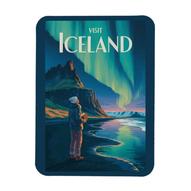 Imán Iceland Northern Lights Illustration Travel Art Vi (Vertical)