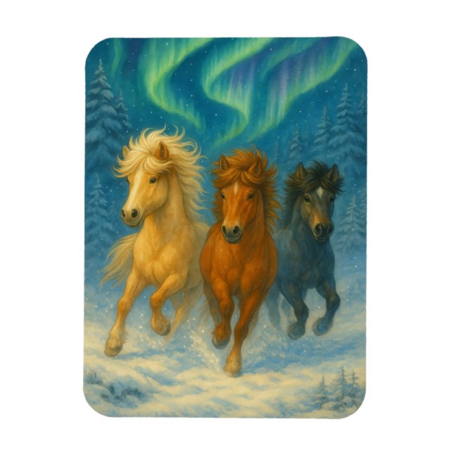 Imán Icelandic Horses Northern Lights Magnet (Vertical)
