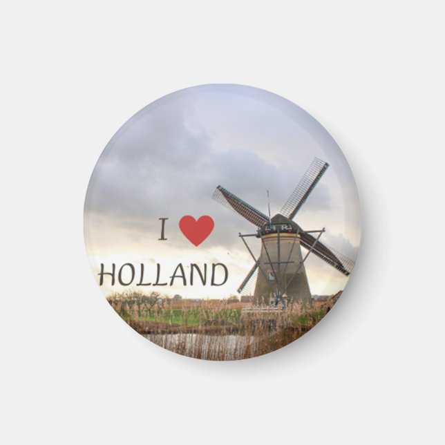Imán Ich liebe Holland  Windmühlen Fotomagnet (Frente)