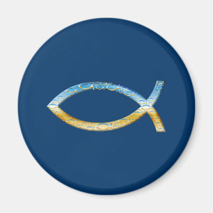Imán Ichthus - Símbolo cristiano de pescado cielo y tie