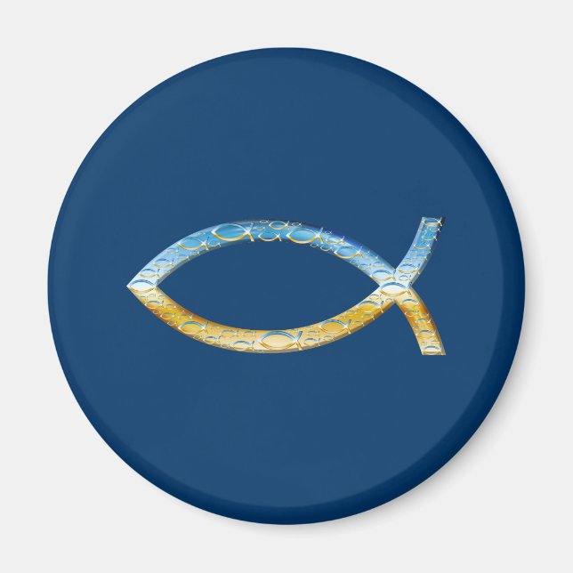 Imán Ichthus - Símbolo cristiano de pescado cielo y tie (Frente)