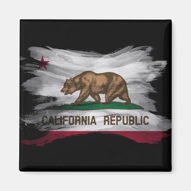Imán Icono de pincel de bandera de California, Californ (Frente)