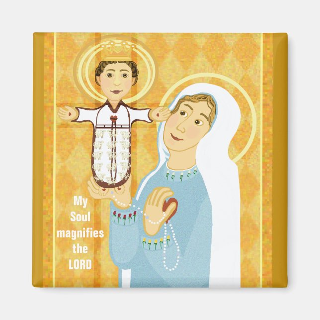 Imán Icono moderno de María y Jesús (Frente)