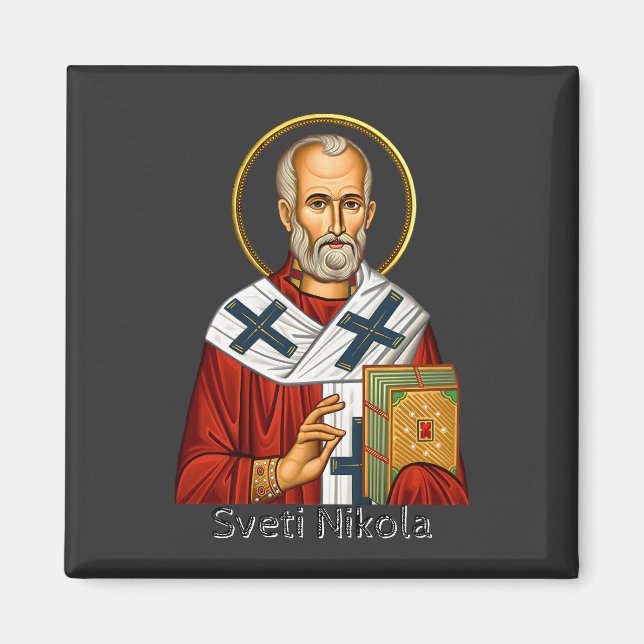 Imán icono ortodoxo serbio de carta de San Nicolás (Frente)