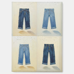 Imán Iconos de Índigo Pintados Arte de Mezclilla Denimh