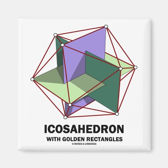 Imán Icosaedro Con Rectángulos Dorados (Geometría) (Frente)