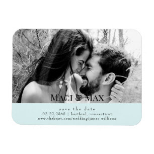 Imán Icy Blue B/W Couple Photo II Wedding Save the Date