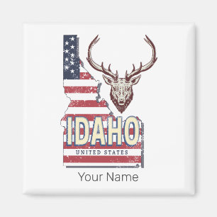 Imán Idaho United States Retro Map Vintage Deer USA