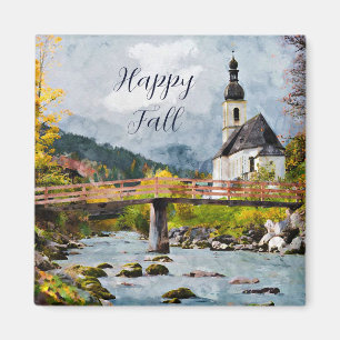 Imán Iglesia de otoño y árboles con texto personalizabl