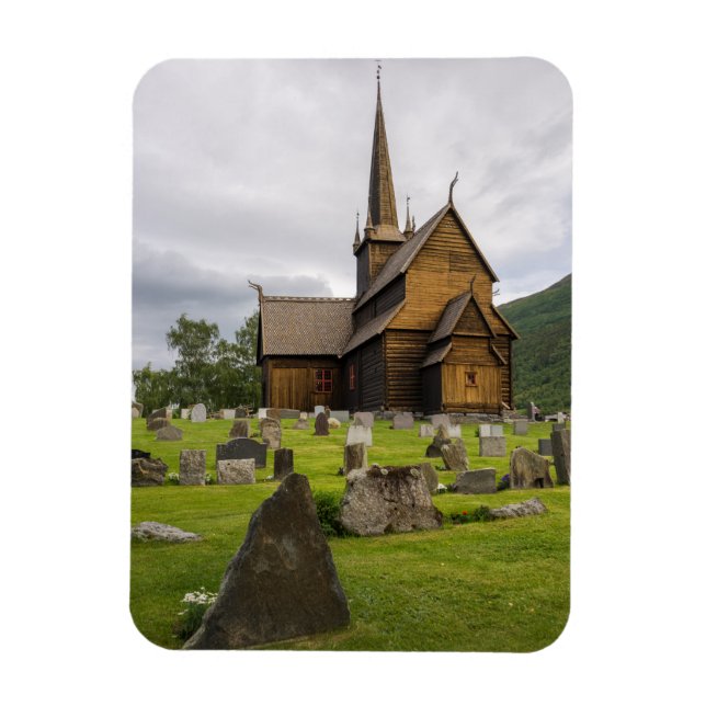 Imán Iglesia Stave con cementerio en Noruega (Vertical)