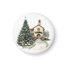 Iglesia y árbol de Navidad acogedores
