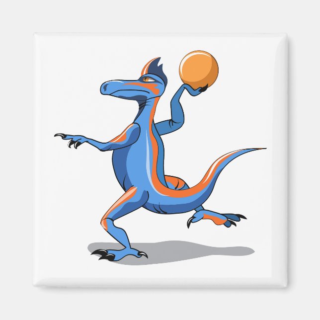 Imán Iguanodon Personalizado jugando básquetbol. (Frente)