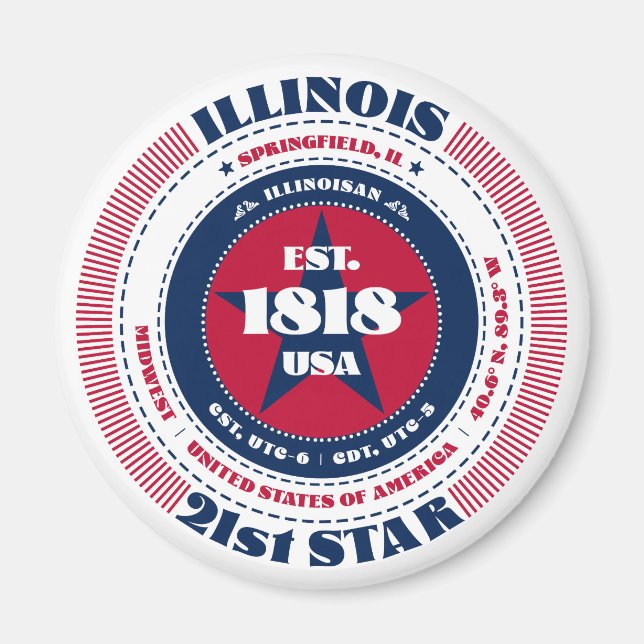 Imán Illinois Circle Typography Souvenir Magnet (Frente)