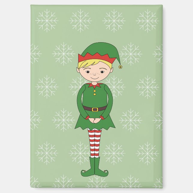 Imán illusima Niño Elfo de Navidad Copos de Nieve Verde (Anverso)