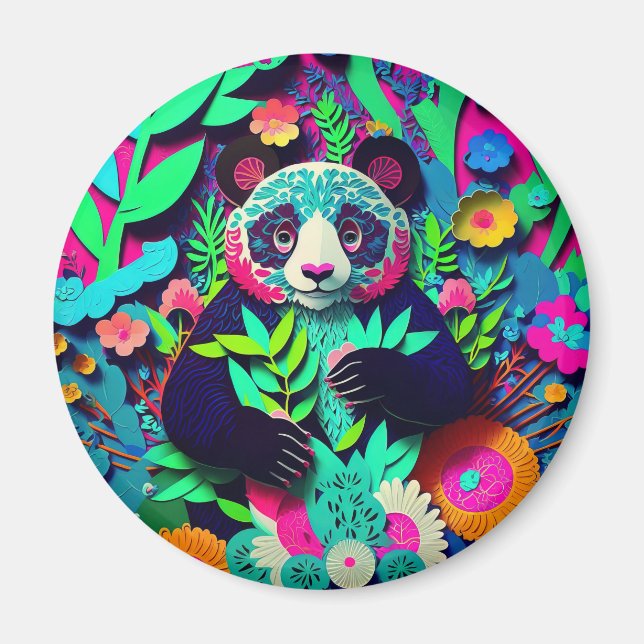 Imán Ilusión arcoiris 3D panda faux papel cortado (Frente)
