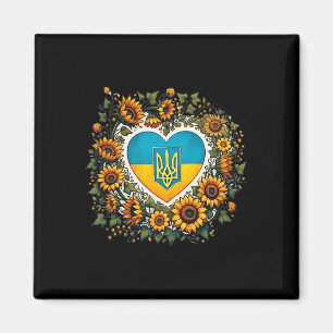 Imán Ilustración 1 de la bandera de Ucrania y girasoles