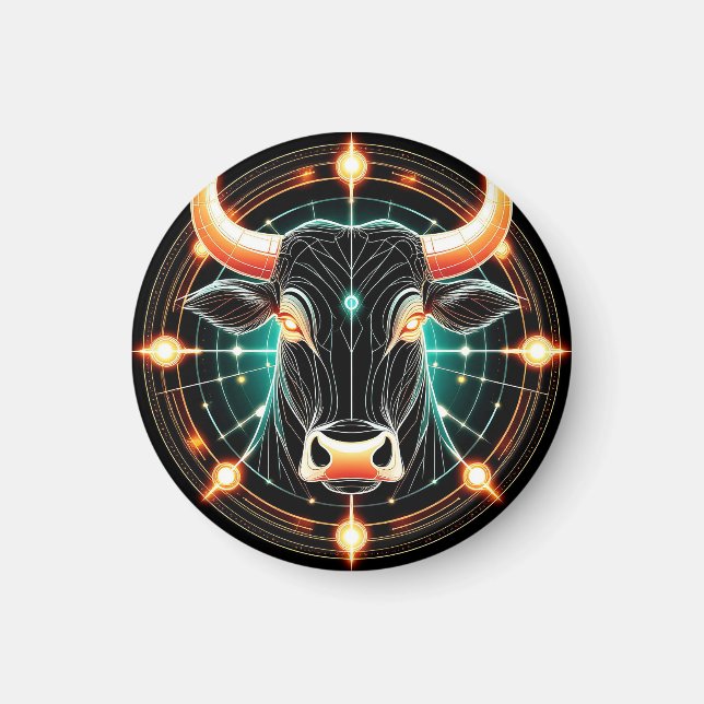 Imán Ilustración abstracta de Tauro brillante (Frente)