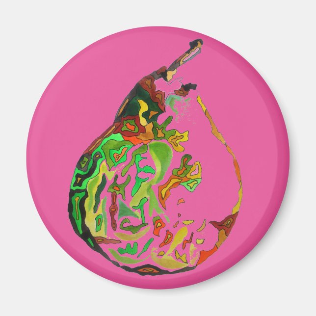 Imán Ilustracion acuarela de arte pop de fruta perez (Frente)