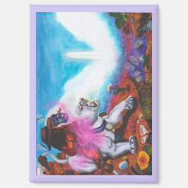 Imán Ilustracion acuarela Niño monta leona blanca