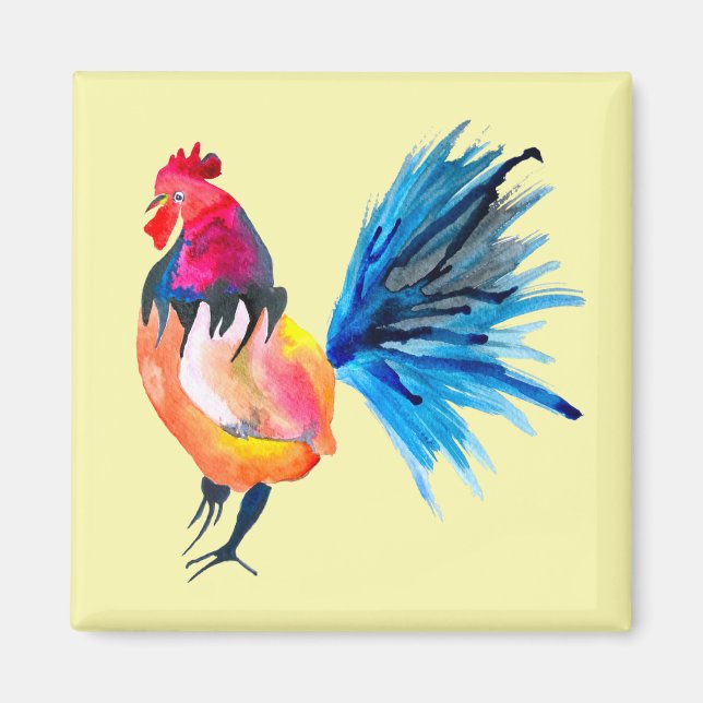 Imán Ilustracion acuático colorido de gallo (Frente)
