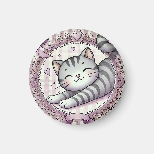 Imán Ilustración adorable de gato atigrado de dibujos a (Frente)