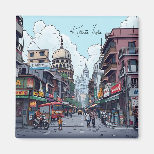 Imán Ilustracion Ai de Kolkata, India (Frente)