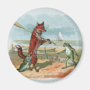 Imán Ilustracion antiguo de pesca de rana Fox