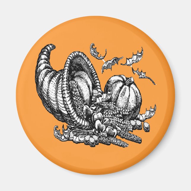 Imán Ilustracion blanco negro clásico de mimbre Cornuco (Frente)