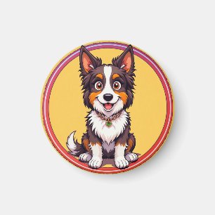 Imán Ilustración Colorida de Perro Feliz Sentado
