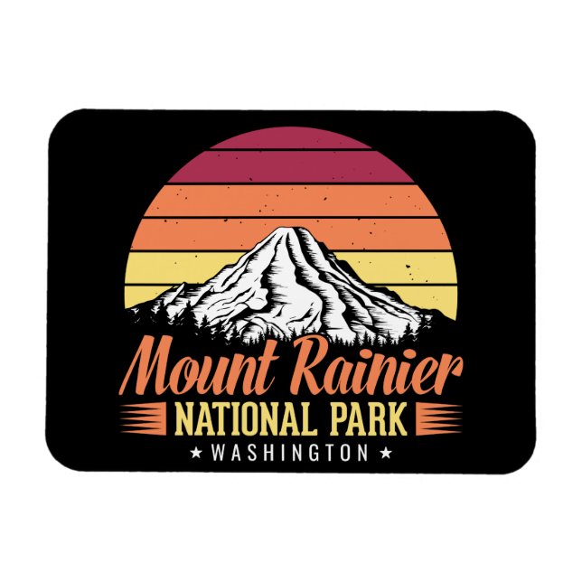 Imán Ilustración Colorida Retro del Monte Rainier (Horizontal)