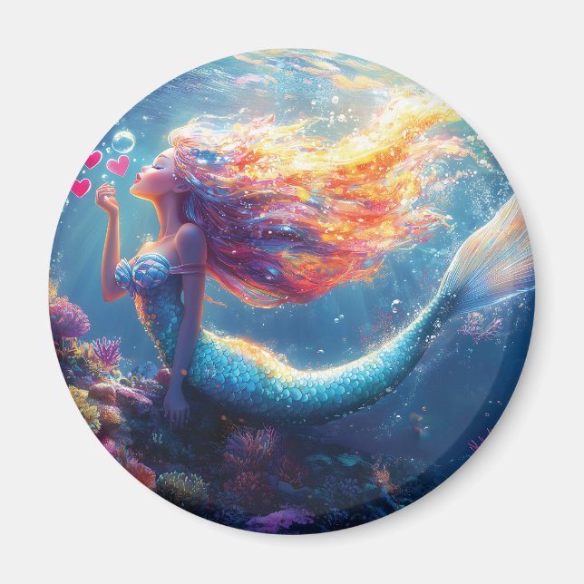 Imán Ilustracion colorido de sirena submarina (Frente)