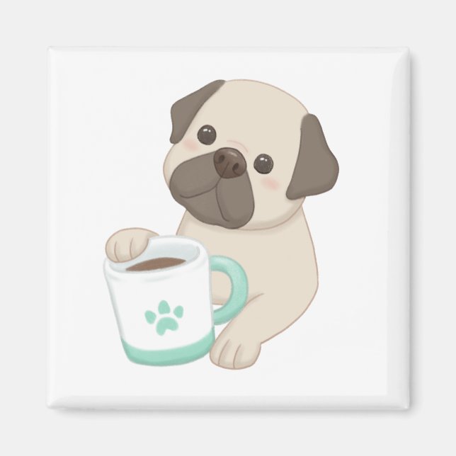 Imán Ilustracion Cute Dog & Mug (Frente)
