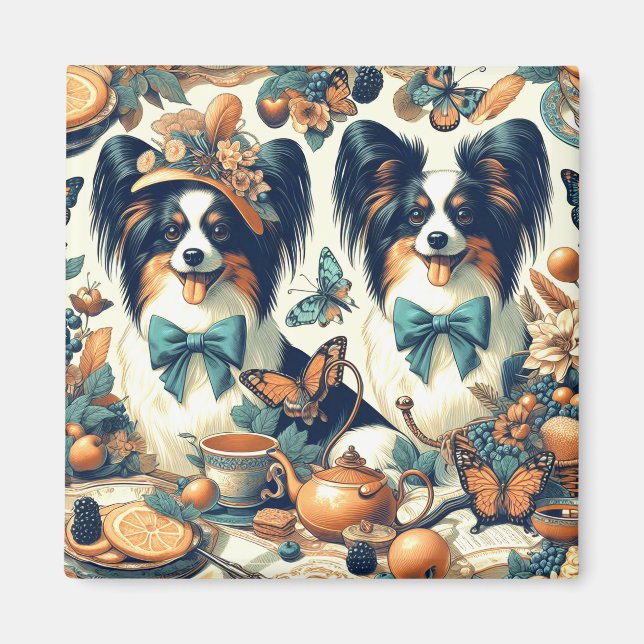 Imán Ilustracion Cute Papillon Dog (Frente)