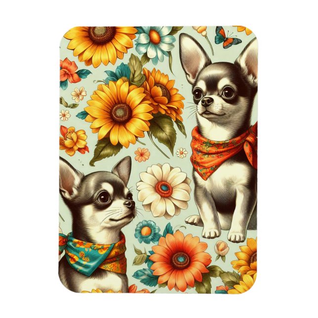 Imán Ilustracion Cute Retro Chihuahua (Vertical)