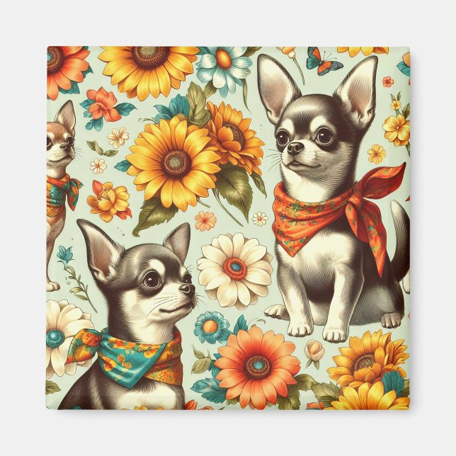 Imán Ilustracion Cute Retro Chihuahua (Frente)