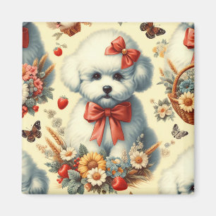 Imán Ilustracion Cute Vintage Bichon Frisé