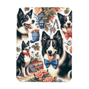 Imán Ilustracion Cute Vintage Border Collie