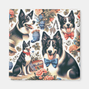 Imán Ilustracion Cute Vintage Border Collie