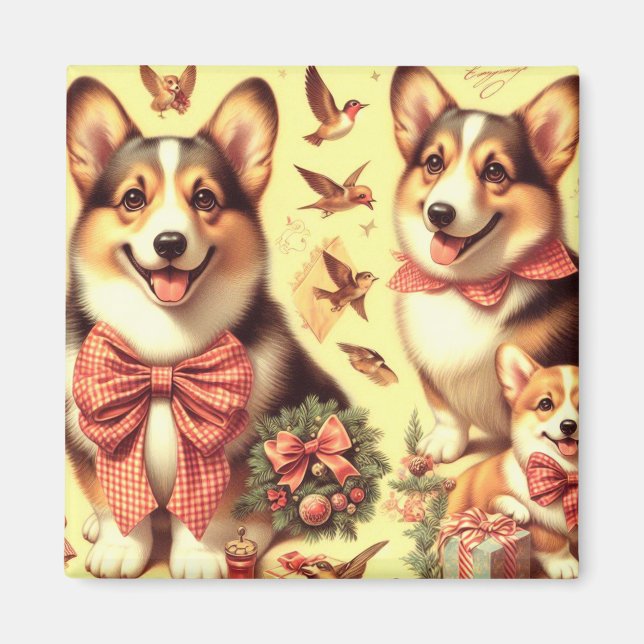 Imán Ilustracion Cute Welsh Corgi Cardigan (Frente)