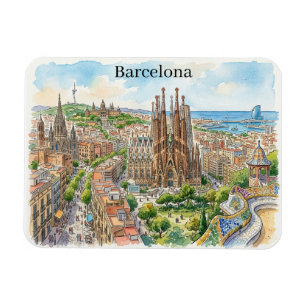 Imán Ilustración de acuarela del paisaje urbano de Barc