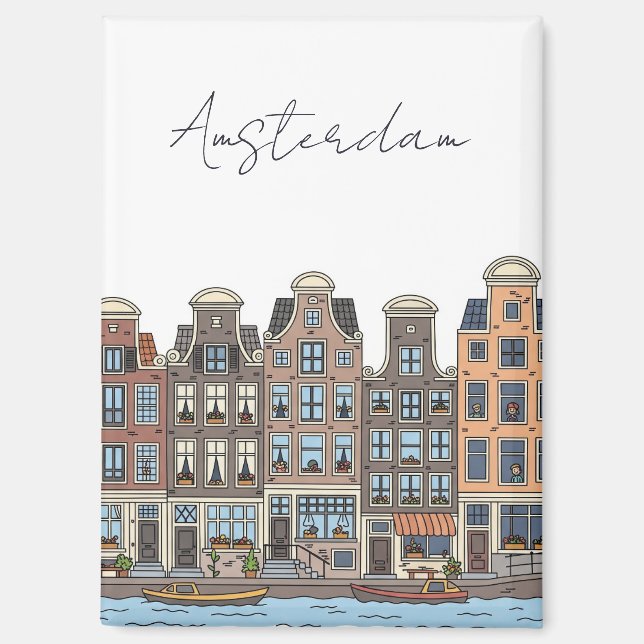 Imán Ilustración de Ámsterdam Países Bajos (Anverso)