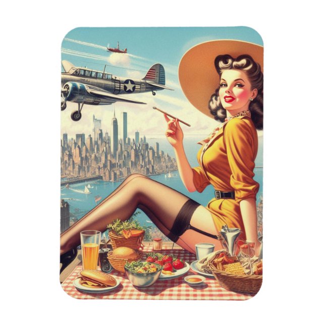 Imán Ilustracion de anclaje de avión retro (Vertical)