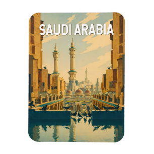 Imán Ilustración de Arabia Saudita Viaje Arte Vintage