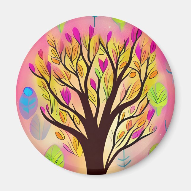 Imán Ilustracion de árbol colorido de bonito (Frente)