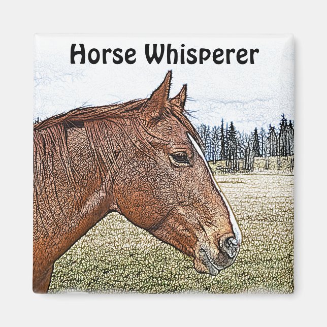Imán Ilustracion de arte equino con retrato de caballo  (Frente)