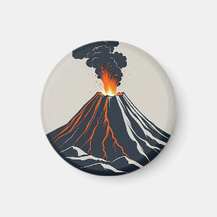 Imán Ilustracion de arte moderno del volcán en erupción