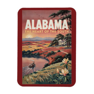 Imán Ilustración de barco en el río Alabama Arte de via