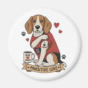 Imán Ilustración de Beagle con Tatuaje Me Encanta Mamá
